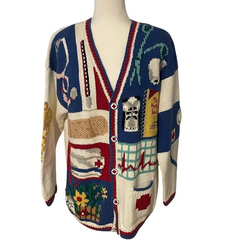 Vintage Eagle's Eye Nurse Sweater Cardigan L